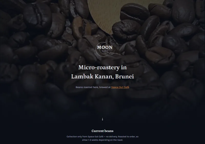 Moon Roastery's homepage, desktop view